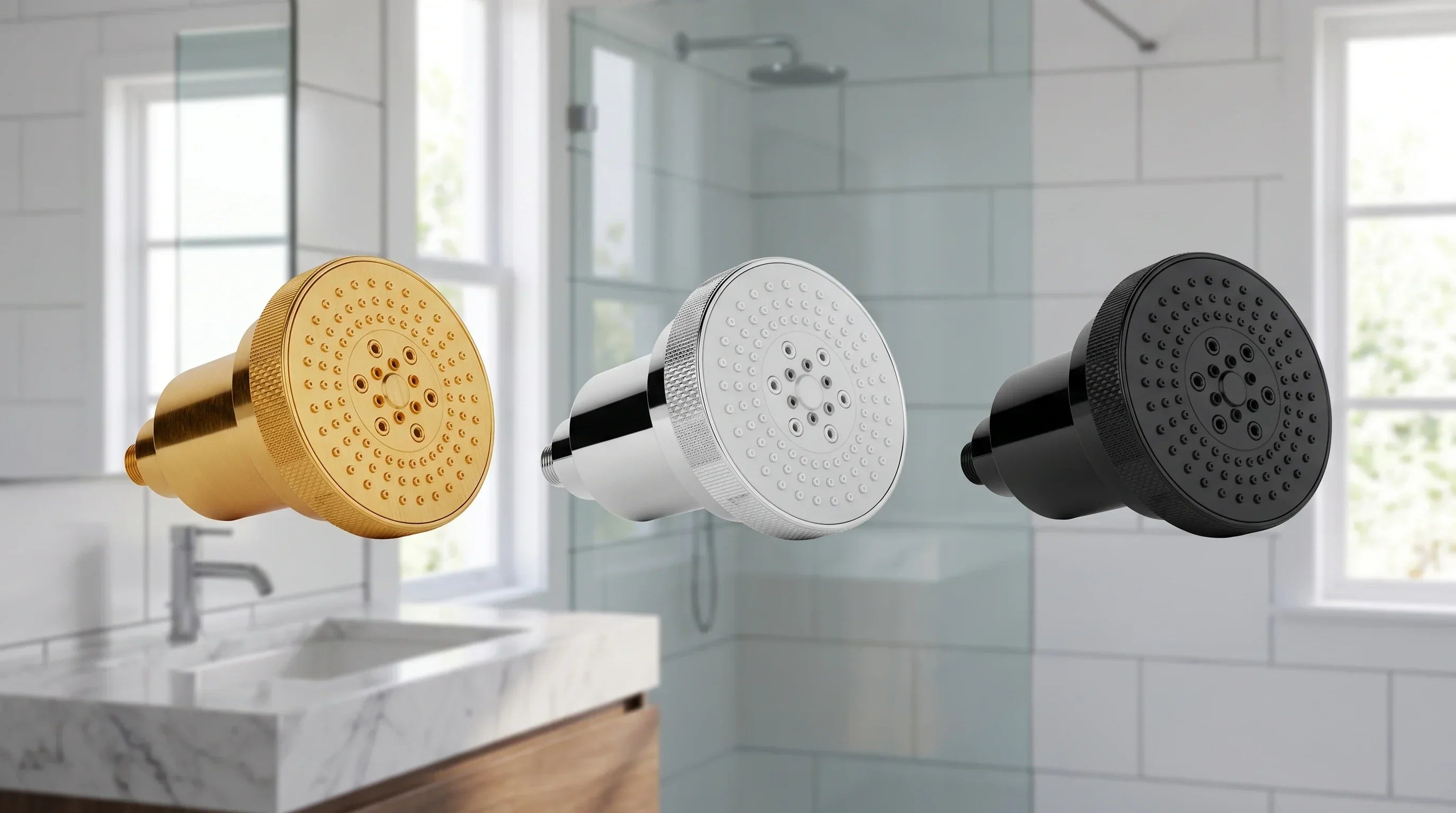 which shower filter finish works best in a modern bathroom